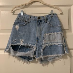 Distressed Denim High Rise Shorts